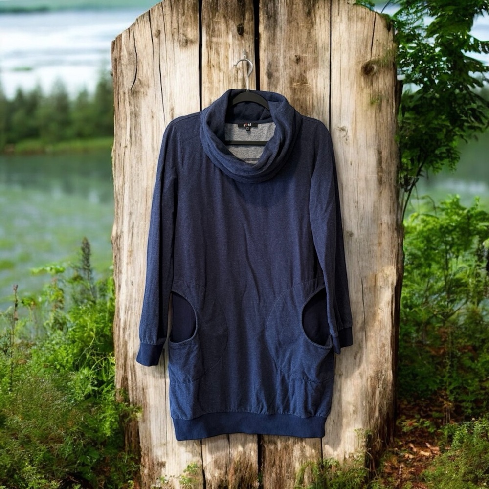Yest Navy Blue Cowl Neck Sweatshirt Tunic Top